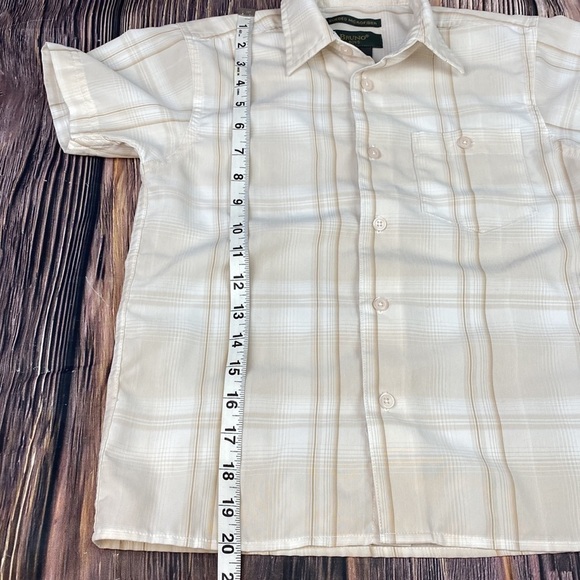 Bruno Boys Cream & Tan Sueded Microfiber Poly Button Down Shirt- Size 6 - Picture 11 of 11